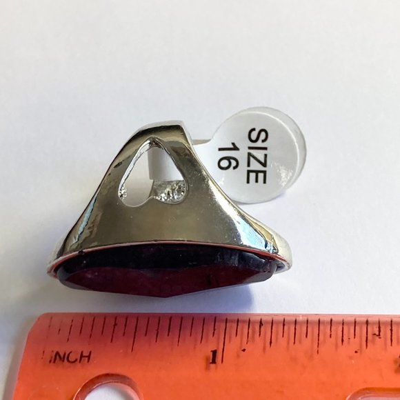 Vintage Purple Amethyst Cocktail Ring Heart Chunky Raw Stone Silver Sz 6 8 9 10 - Picture 8 of 9